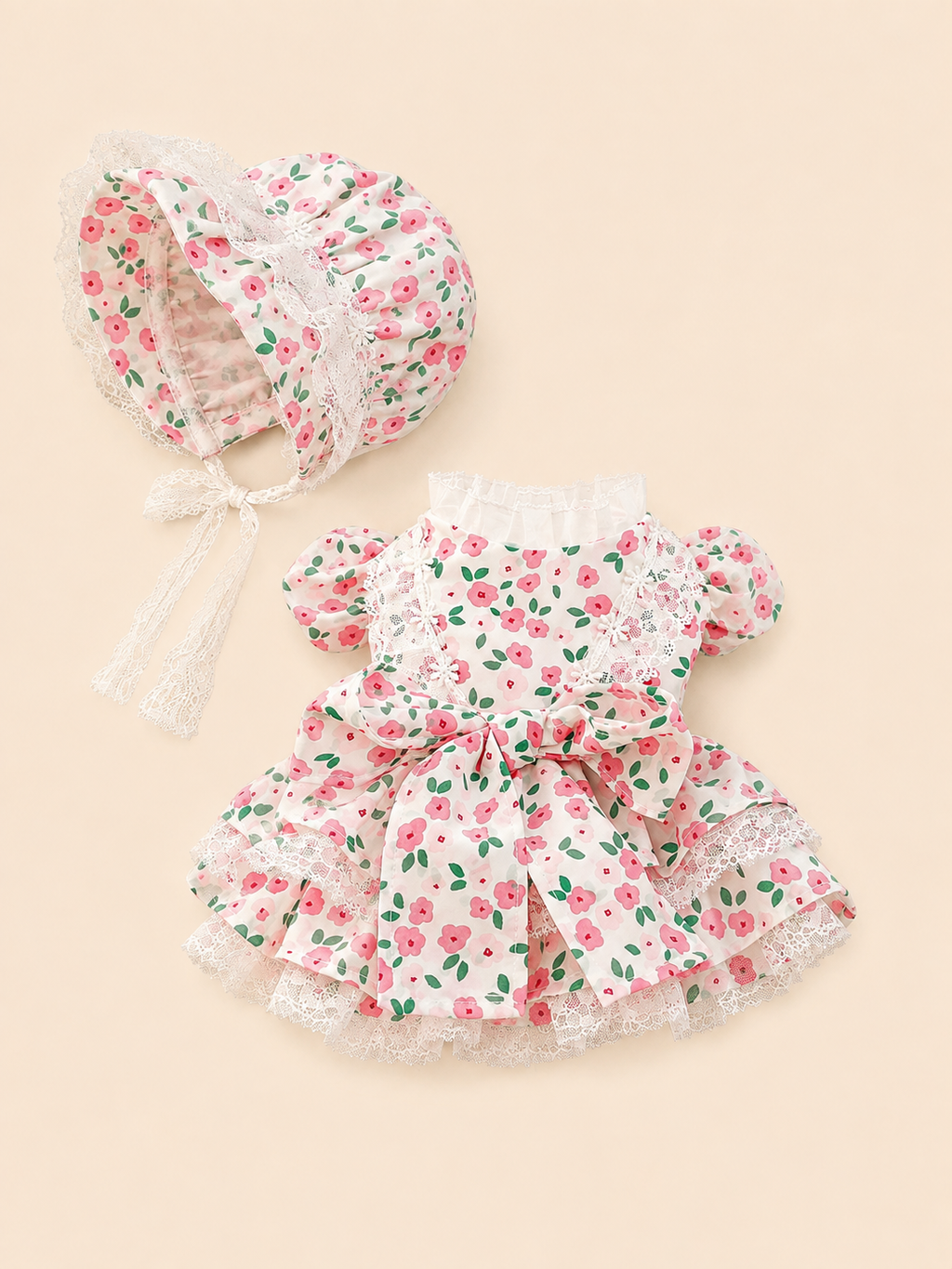 Romantic Rose Bonnet & Dress Outfit for Pets