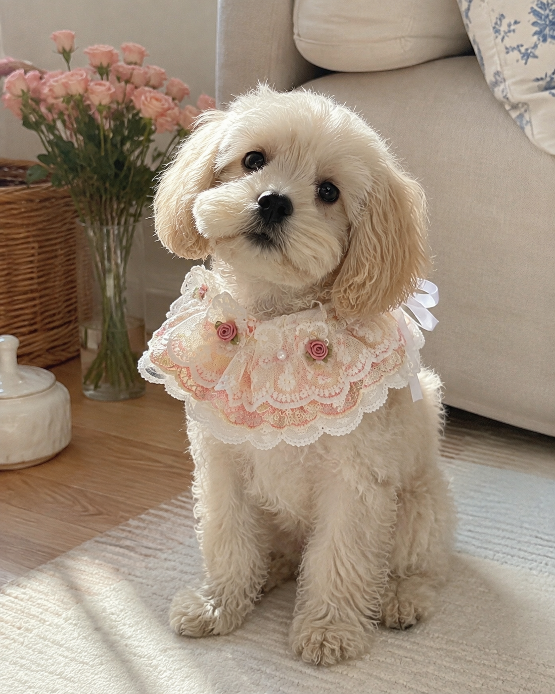 Princess Lace Pet Bib - Vintage Champagne Rose