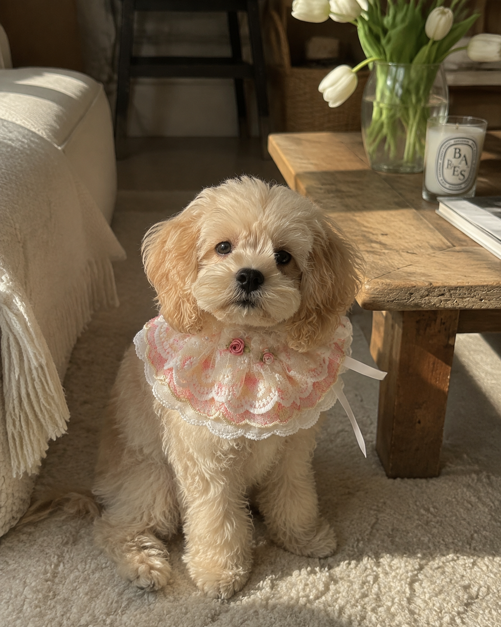 Princess Lace Pet Bib - Vintage Champagne Rose