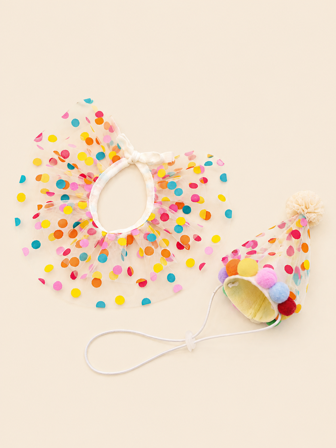 Rainbow Polka Dot Birthday Collar & Hat Set