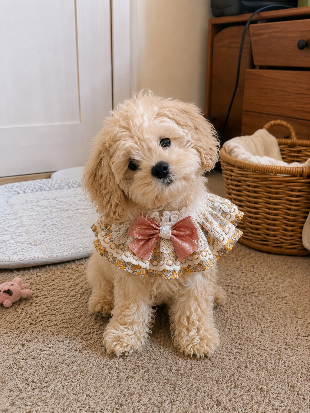 Vintage Floral Pet Lace Bandana with Sweet Bow